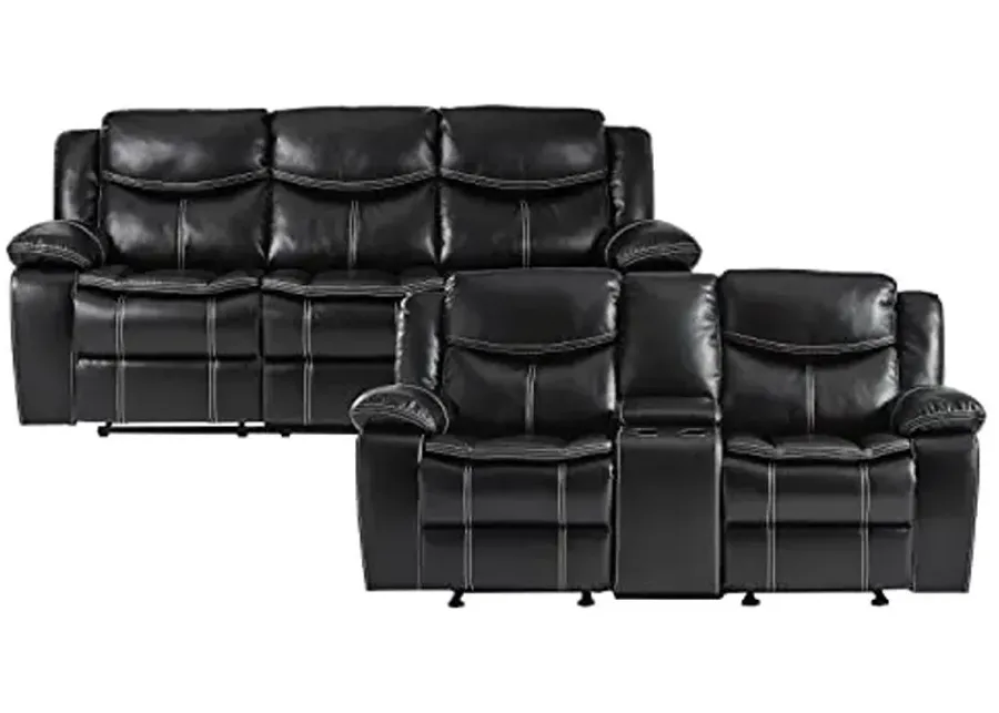 Lexicon Bay Manual Reclining Living Room Sofa Set, 2-Piece, Black-38.5