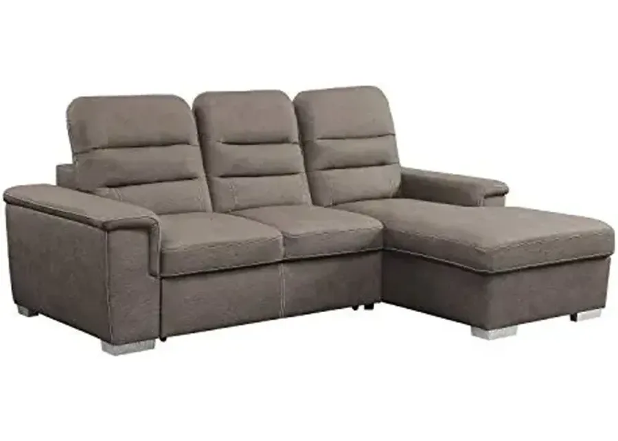 Lexicon Otis Living Room Sectional Sofa Sleeper with Storage, Taupe-Taupe