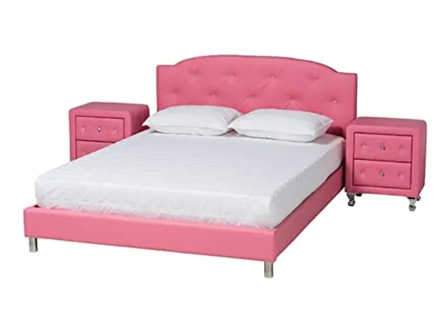 Baxton Studio Canterbury Contemporary Glam Pink Faux Leather Upholstered Full Size 3-Piece Bedroom Set-57