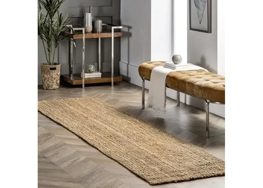 nuLOOM Ashli Solid Farmhouse Jute Runner Rug, 2' 6" x 6', Natural-Ashli Natural