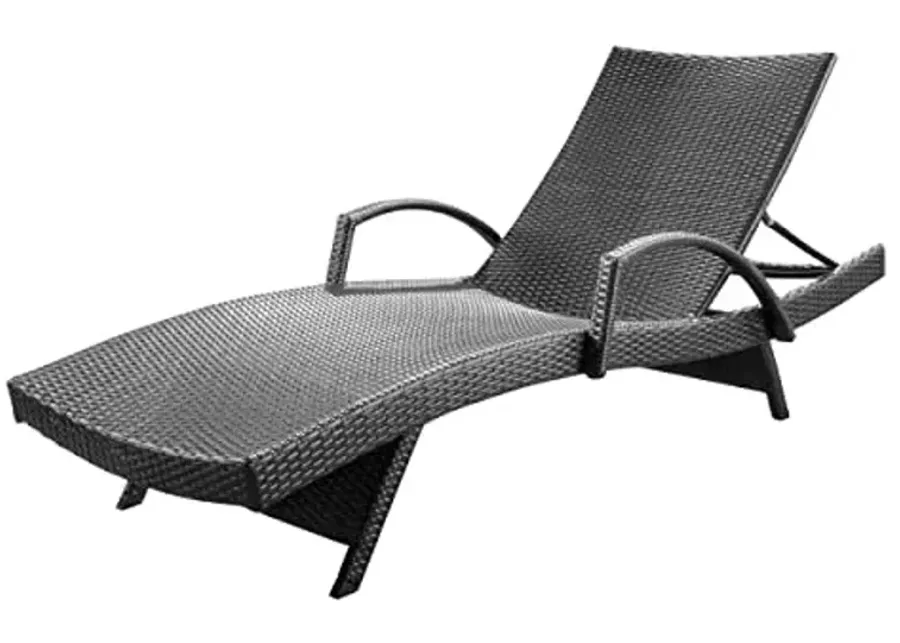 Christopher Knight Home Salem Outdoor Wicker Armed Chaise Lounge, Grey-Grey