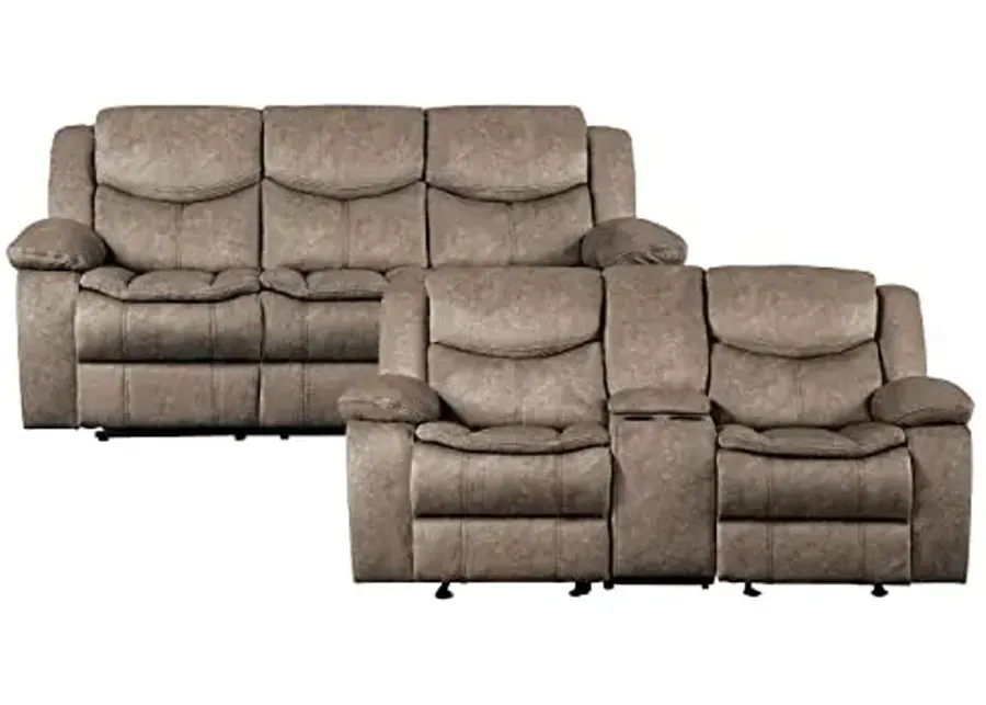 Lexicon Bay Manual Reclining Living Room Sofa Set, 2-Piece, Brown-Brown