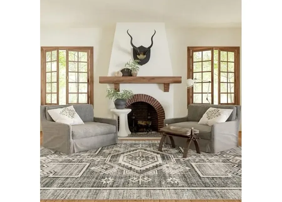 Rugs USA Sagebrush Geometric Machine Washable Area Rug, 4x6, Grey-Grey
