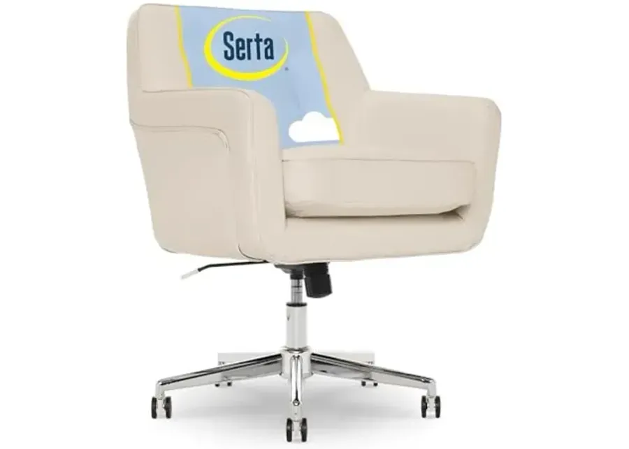 Serta Ashland Home Office Desk Chair with Button Tufted Mid-Back-Cream, Bonded Leather
