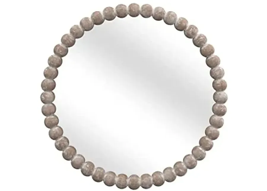 Bassett Mirror Zeena 30" Round Beaded Wood Frame Accent Mirror in White Washed-White