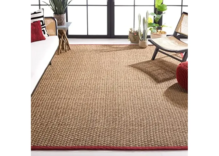 SAFAVIEH Area Rug 8x10 - Natural Fiber Collection - Large - Natural & Red, Seagrass, Basketweave Pattern, Ideal for Living Room, Bedroom, Dining Space (NF114D)-Natural, Burgundy Red