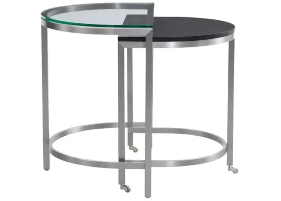 Bassett Mirror Company Hensley Bunching End Table in Metal and Black Marble-Black