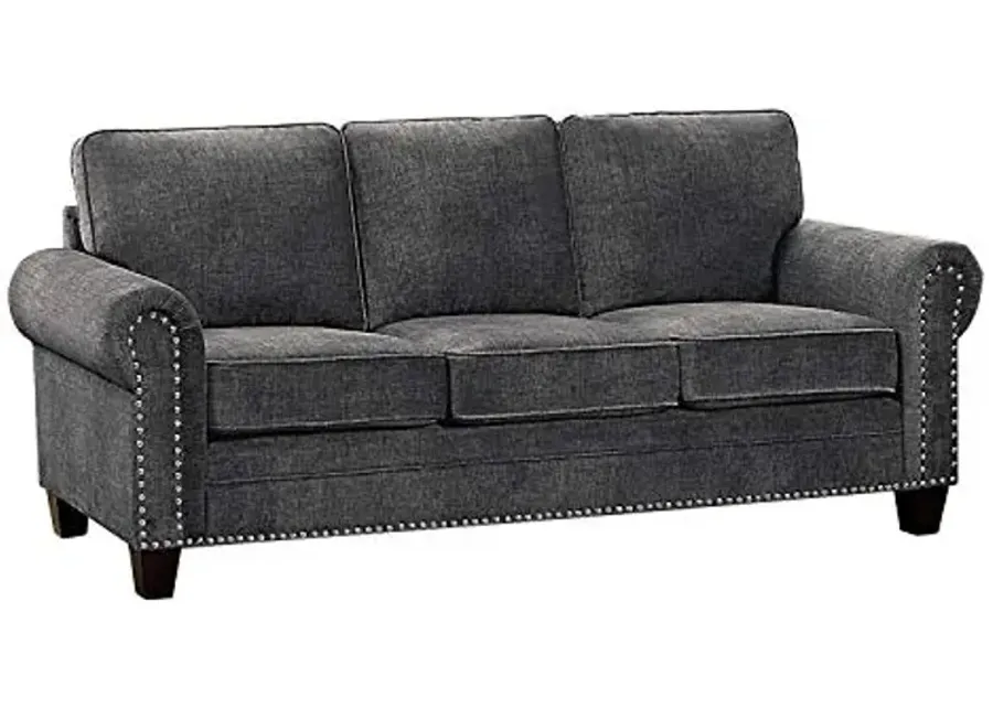 Lexicon Vona Fabric Sofa, 85.5" W, Dark Gray-Dark Gray