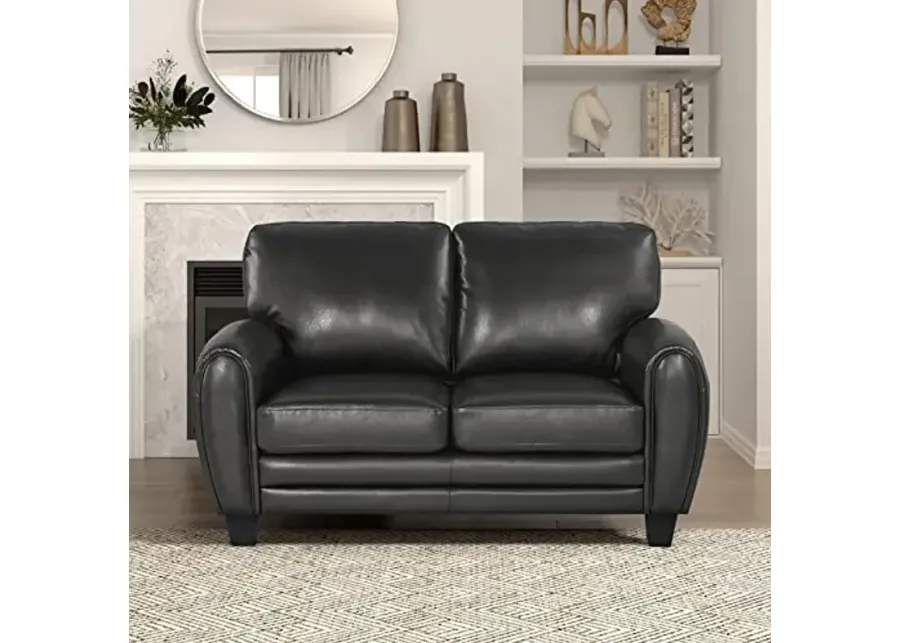 Homelegance Rubin 63" Bonded Leather Loveseat, Black-Black