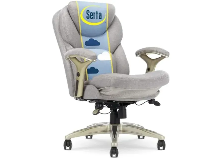 Serta Ergonomic Executive Office Chair Motion Technology Adjustable Mid Back Design with Lumbar Support, Light Gray Fabric-Light Gray Fabric
