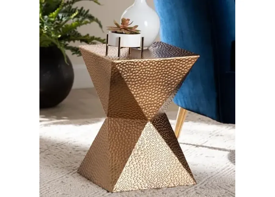 Baxton Studio Pacey Textured Metal Accent Table é¥?Geometric Gold Side Table with Hourglass Silhouette for Indoor or Semi-Outdoor Use, 12-inch Wide-Bronze