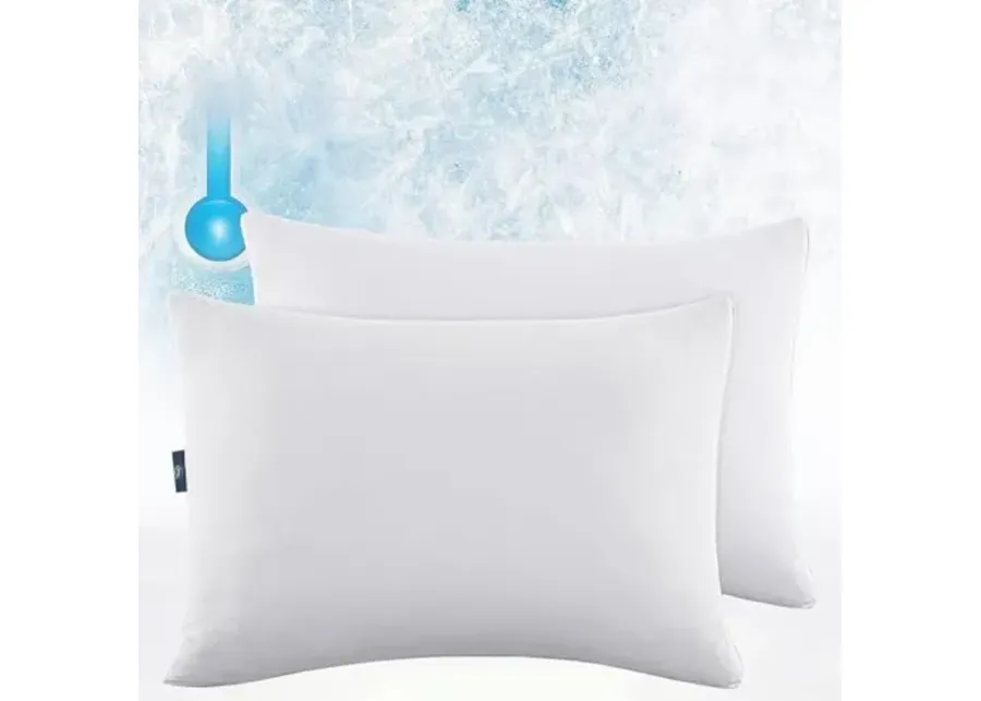 Serta Power Chill Cooling Soft/Medium Down Alternative Bed Pillows for Side, Stomach or Back Sleepers (2 Pack), King, White-White