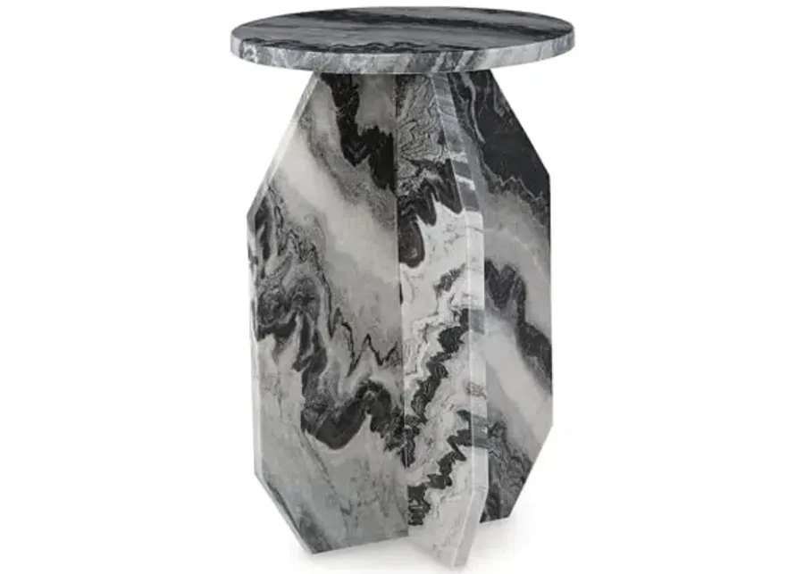 Signature Design by Ashley Wrenlane Contemporary Marble Accent Table, Black & White-Black, White, Taupe