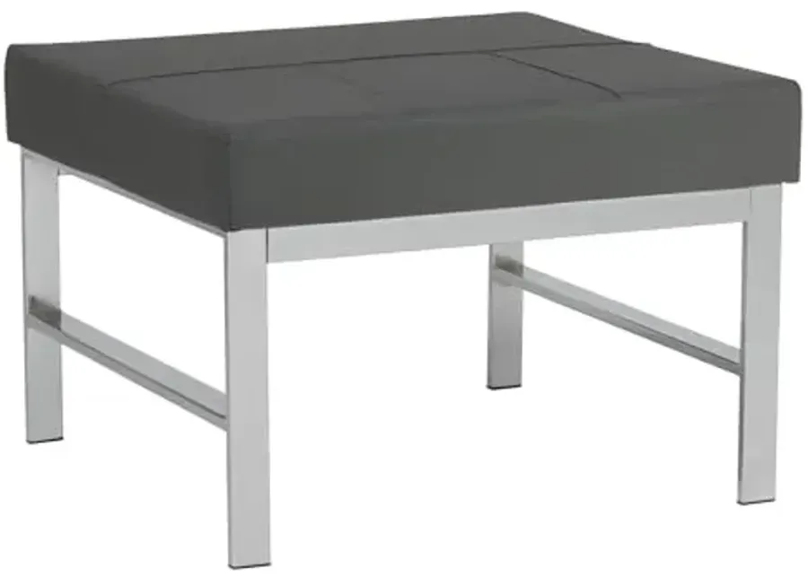 Studio Designs Home Atlas Mid Century Modern Square Ottoman Blended Leather, Chrome/Smoke-Chrome, Smoke