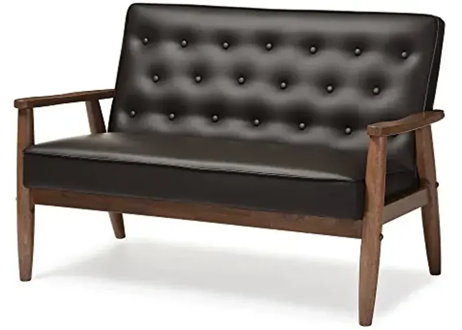 Baxton Studio Sorrento Love Seats, 2 Seater, Brown-Brown