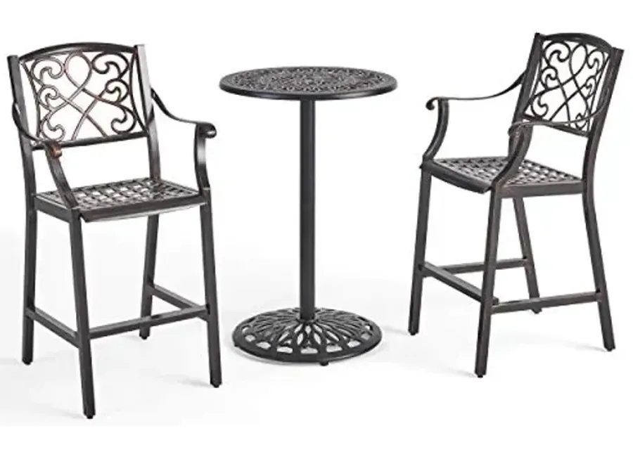Christopher Knight Home Waterbury Outdoor 3 Piece Cast Aluminum Bar Height Set, Copper-Black Copper
