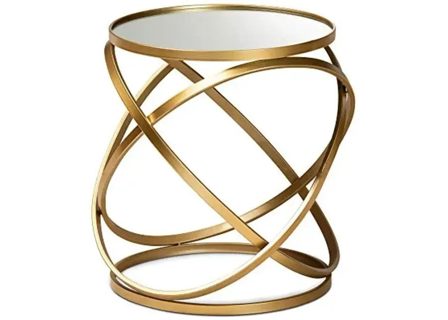 Baxton Studio Desma Glam and Luxe Gold Finished Metal and Mirrored Glass End Table-Gold