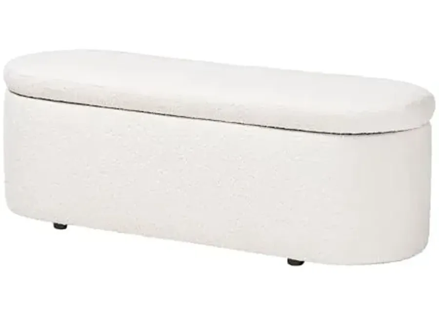 Baxton Studio Lavina Teddy-Bear Fabric Storage Bench, White-White