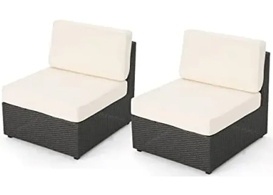 Christopher Knight Home Santa Cruz Outdoor Wicker Armless Sectional Sofa Seat, Gray, 2-Pcs Set, Grey/White-Grey, White