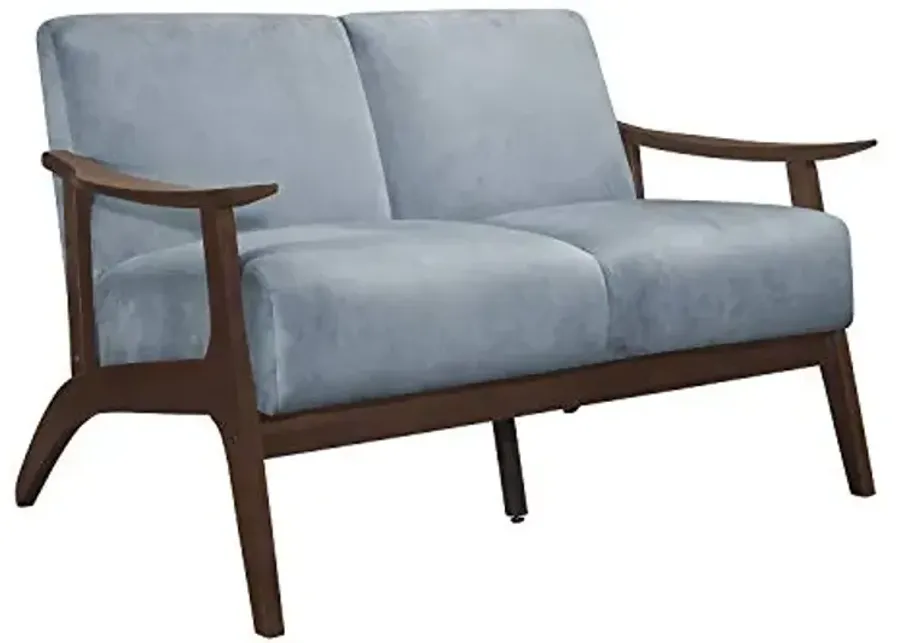 Lexicon Savry 51" W Fabric Wood Arm Loveseat, Blue Gray-Blue Gray