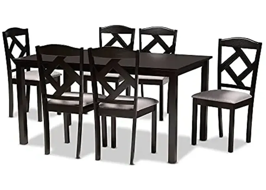 Baxton Studio Ruth Modern Transitional Grey Fabric Upholstered and Dark Brown Finished Wood 7-Piece Dining Set-Grey