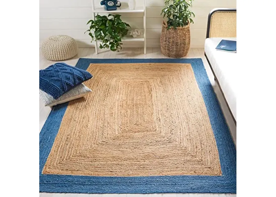 SAFAVIEH Area Rug 8x10 - Natural Fiber Collection - Large - Natural & Blue, Handmade Flat Weave Jute Boho Farmhouse Rustic Border, Ideal for Living Room, Bedroom, Dining Space (NFB852M)-Natural, Blue