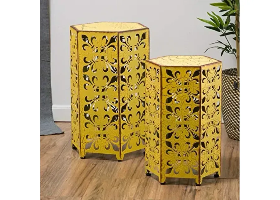 Christopher Knight Home Contemporary, Outdoor Parrish Antique Accent Table (Set of 2) (Yellow)-Yellow