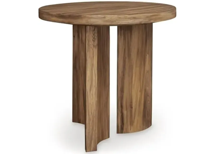 Signature Design by Ashley Austanny Rustic Thick-Tabletop End Table with Curved Plinth Base, Light Brown-Light Brown
