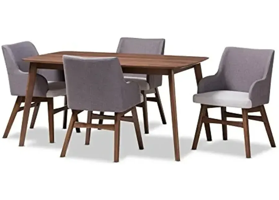 Baxton Studio Monte Rectangular Dining Set Walnut Wood Rectangular 5-Piece Dining Set-Walnut Brown