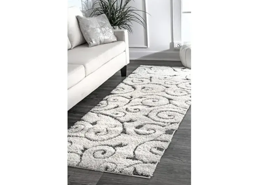 nuLOOM Vine Swirls Maisha Shag Runner Rug, 2' 8" x 8', Beige-32