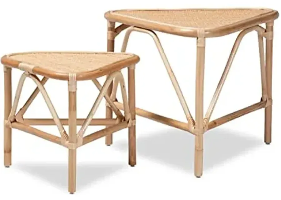 Baxton Studio Jayden Modern Bohemian Natural Brown Finished Rattan 2-Piece End Table Set-Natural Brown