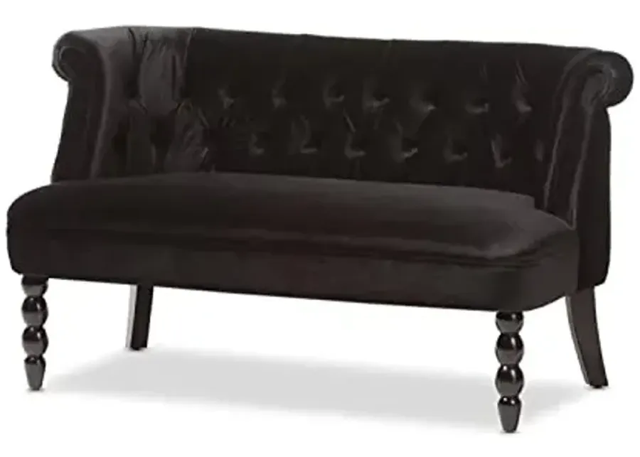 Baxton Studio Flax Victorian Style Contemporary Black Velvet Fabric Upholstered 2-seater Loveseat-Black