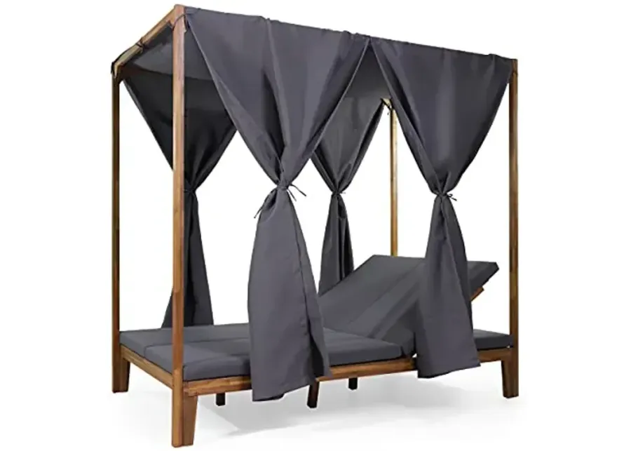 Christopher Knight Home Kinzie Outdoor DAYBED, Dark Grey + Teak Finish-Dark Grey + Teak Finish