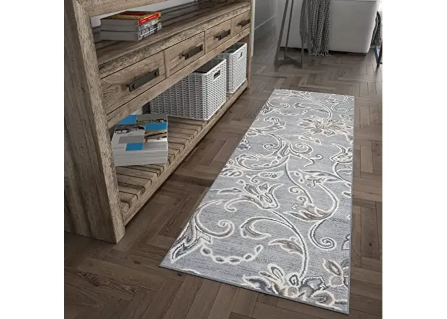 Garland Transitional Floral Gray Runner Rug, 2' x 10'-Grey