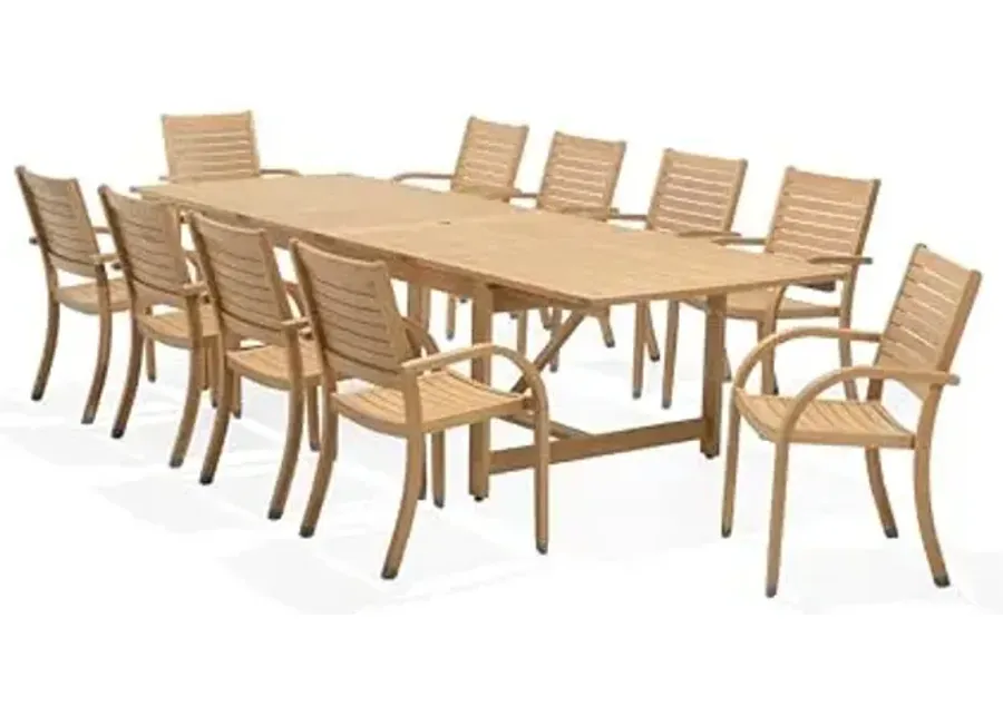 Amazonia Berlin 11-Piece Rectangular Extendable Patio Dining Set | Teak Finish | Ideal for Outdoors and Indoors-Teak Finish