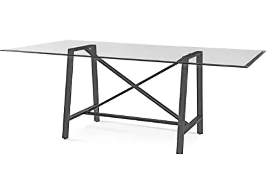 Bassett Mirror Ross Rectangular Metal & Glass Dining Table in Pewter-Gunmetal