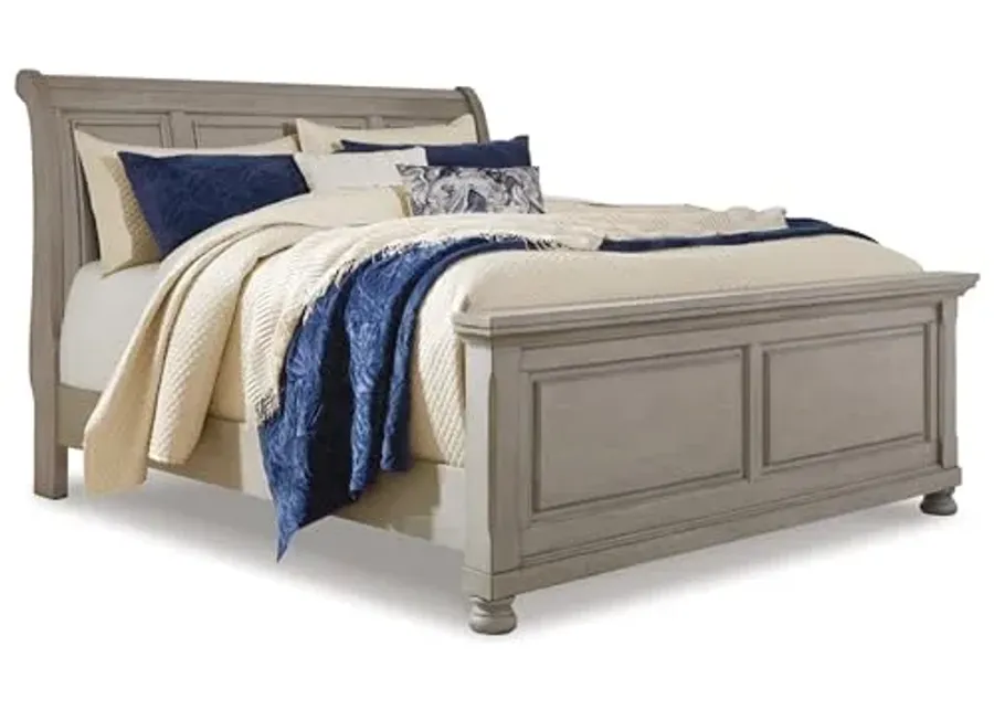 Signature Design by Ashley Lettner Traditional Queen Sleigh Bed, Foundation or Box Spring Needed, Light Gray-Light Gray