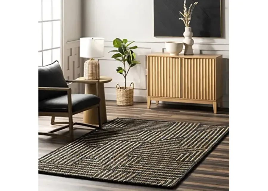 Rugs USA Handwoven Jute Area Rug, 4x6, Black-Black