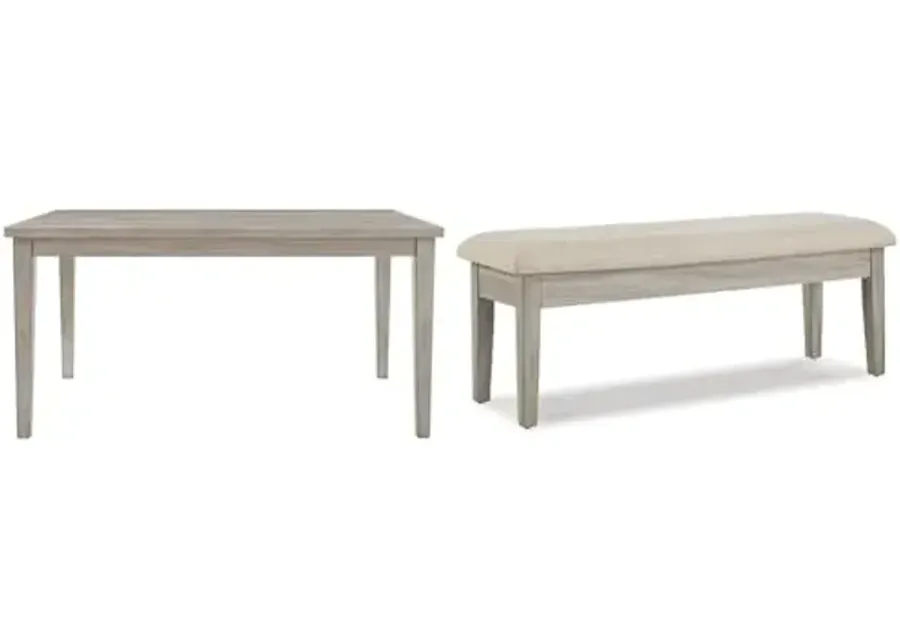 Signature Ashley Modern Farmhouse Rectangular Dining Room Table and Upholstered Storage Bench, Gray and Beige-Gray, Beige