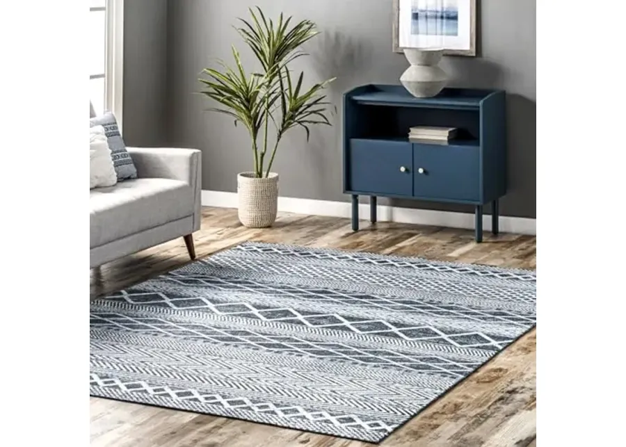 nuLOOM Ginnie Machine Washable Moroccan Tribal Area Rug, 8x10, Blue-Ginnie Blue