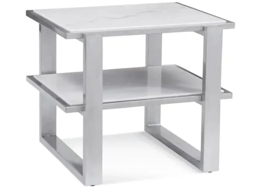 Bassett Mirror Company Hessie Wood and Marble End Table in Silver-Silver