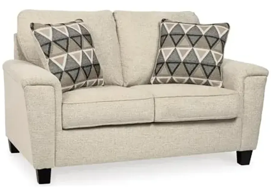 Signature Design by Ashley Abinger Chenille Contemporary Loveseat with 2 Accent Pillows, Beige-Beige