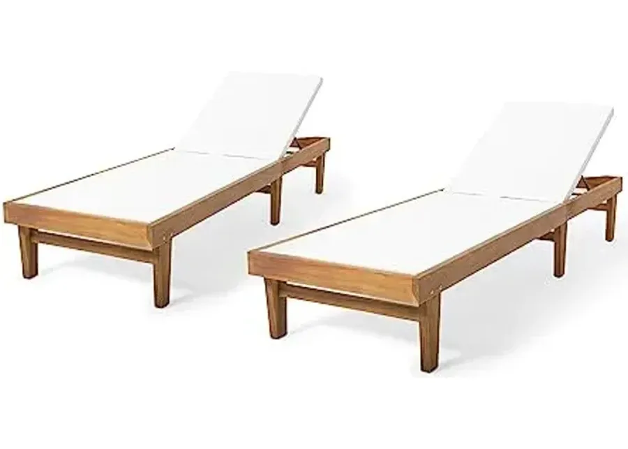 Christopher Knight Home Shiny Outdoor Wood Chaise Lounge (Set of 2), Teak Finish/White Mesh-Teak, White