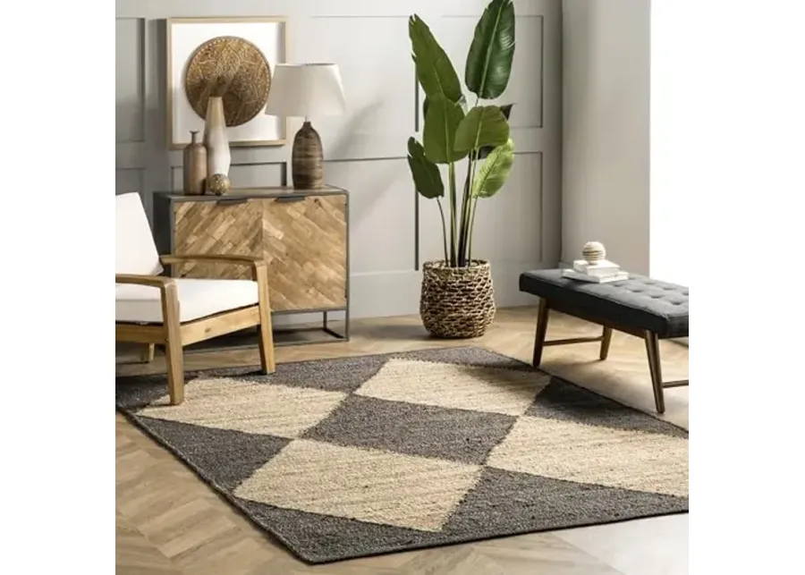 nuLOOM Pandora Diamond Jute Area Rug - 4x6, Global Inspired Black/Ivory Neutral Rug for Dining, Living, Kitchen-Pandora Black