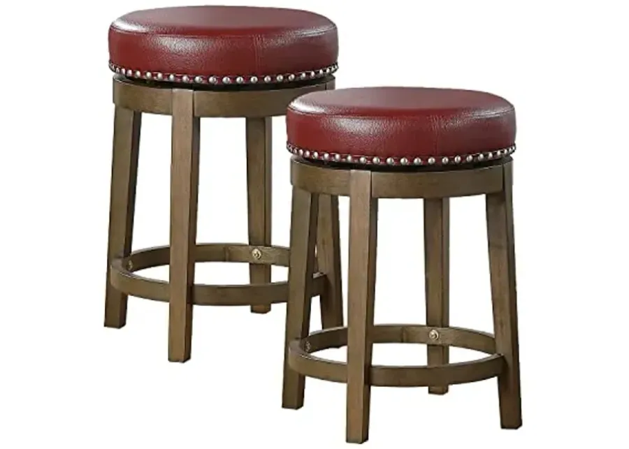 Lexicon Kenmare Swivel Bar Stools Set of 2, Rustic 360 Degree Backless Swivel Counter Stools, Faux Leather Upholstered, Solid Wood Frame, Easy Assembly, Round Bar Stools Swivel, Foot Rest, 25" Red-Red