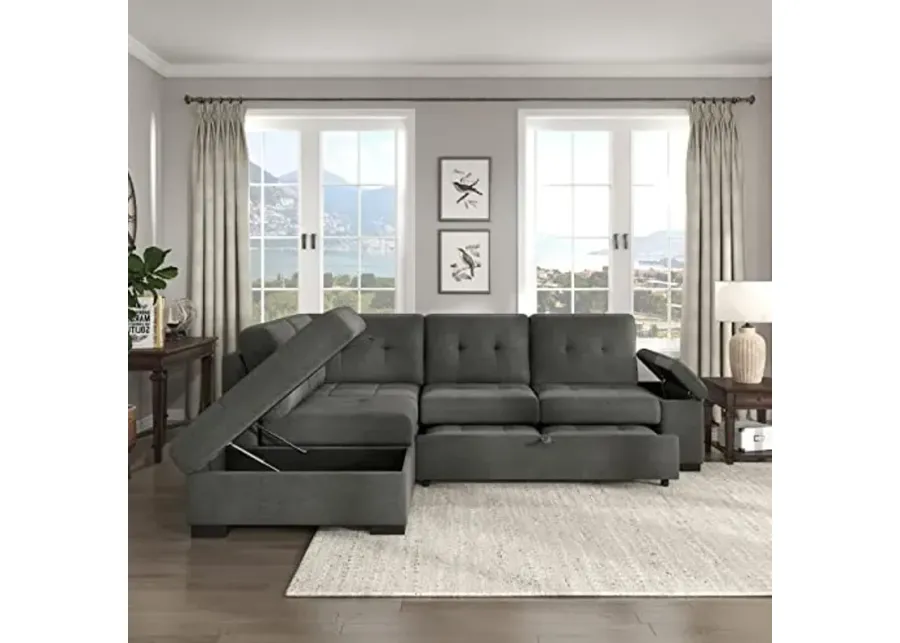 Lexicon Sectional Couches for Living Room, Sofa Bed, Sleeper Sofa, L Shaped Couch with Storage Chaise and Pull Out Couch Bed, Sectional Sleeper Sofa Bed for Living Room, Bedroom, Apartment, Dark Grey-Dark Gray