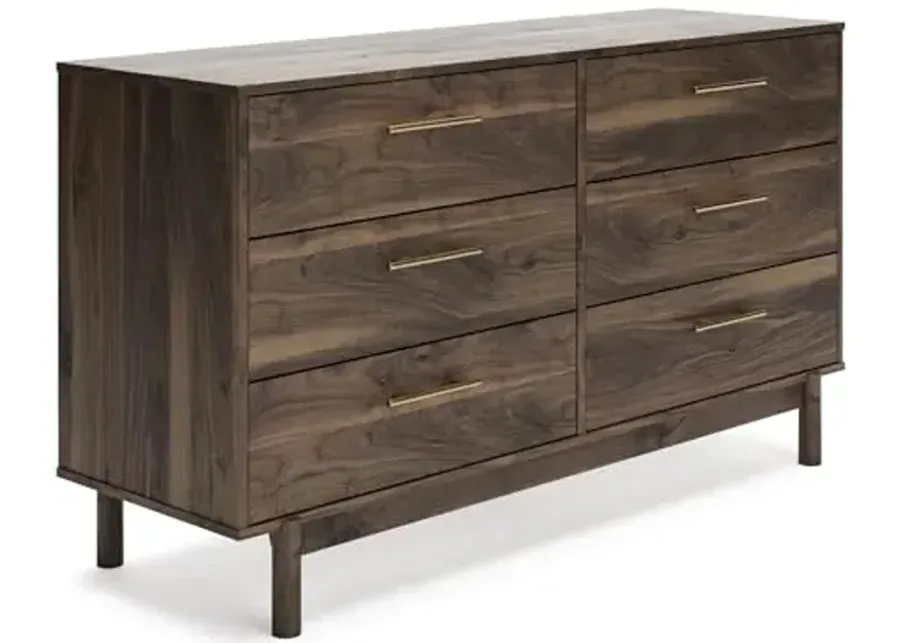 Signature Design by Ashley Calverson Contemporary 6 Drawer Dresser with Burnished Goldtone Pulls, Dark Brown-Brown