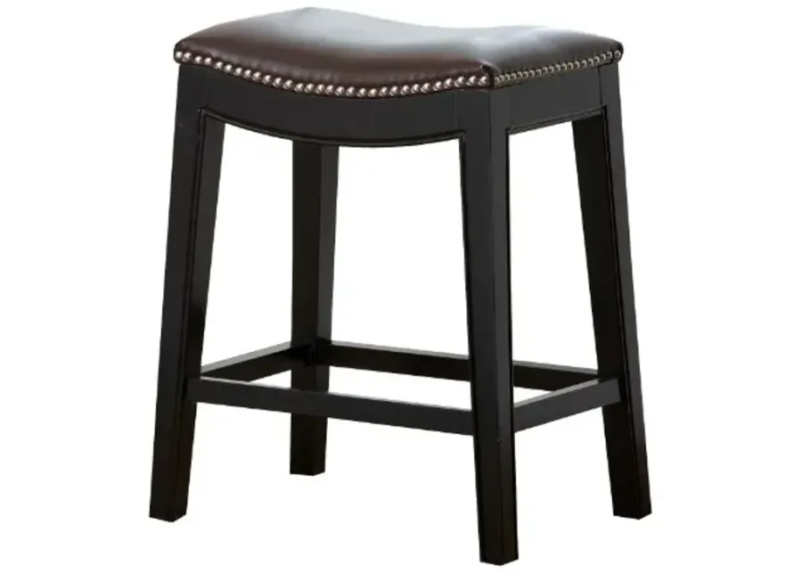 Abbyson Paula Leather Nailhead Trim Counter Stool, Dark Brown-Brown