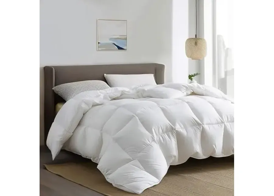Serta Down Fiber Comforter Queen Size-Lightweight Duvet Insert, Luxury Fluffy Bed Comforter 100% Cotton 300 Thread Count Shell, Down Feather Fiber 500 Fill Power with Corner Taps, White 90x90inch-90
