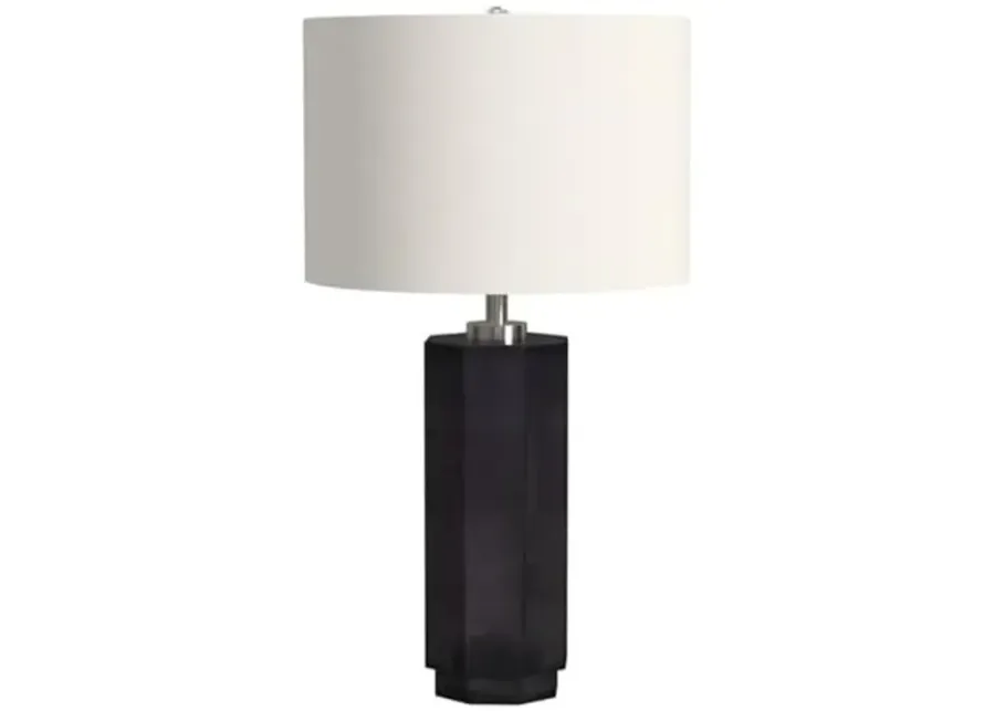 Bassett Mirror Zeus Modern Glass Table Lamp with Drum Shade in Smoke Gray-Gray